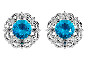 2 1/10 Carat Blue Topaz & Diamond Antique Stud Earrings In 14K White Gold (2.75 G), I/J By SuperJeweler