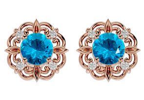 2 1/10 Carat Blue Topaz & Diamond Antique Stud Earrings In 14K Rose Gold (2.75 G), I/J By SuperJeweler