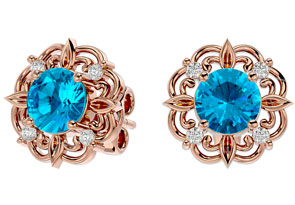 2 1/10 Carat Blue Topaz & Diamond Antique Stud Earrings In 14K Rose Gold (2.75 G), I/J By SuperJeweler
