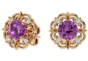 2 1/10 Carat Pink Topaz & Diamond Antique Stud Earrings In 14K Yellow Gold (2.75 G), I/J By SuperJeweler