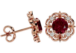 2 1/10 Carat Garnet & Diamond Antique Stud Earrings In 14K Rose Gold (2.75 G), I/J By SuperJeweler