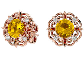 1.5 Carat Citrine & Diamond Antique Stud Earrings In 14K Rose Gold (2.75 G), I/J By SuperJeweler