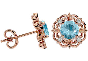 1.5 Carat Aquamarine & Diamond Antique Stud Earrings In 14K Rose Gold (2.75 G), I/J By SuperJeweler