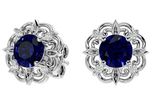 2 1/5 Carat Sapphire & Diamond Antique Stud Earrings In 14K White Gold (2.75 G), I/J By SuperJeweler