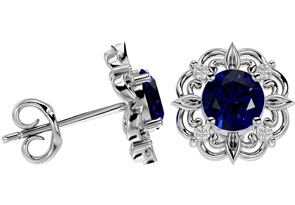 2 1/5 Carat Sapphire & Diamond Antique Stud Earrings In 14K White Gold (2.75 G), I/J By SuperJeweler