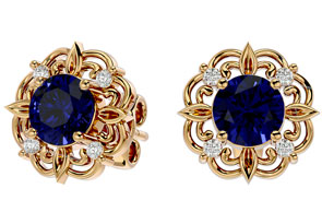 2 1/5 Carat Sapphire & Diamond Antique Stud Earrings In 14K Yellow Gold (2.75 G), I/J By SuperJeweler