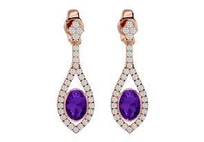 2 Carat Oval Shape Amethyst & Diamond Dangle Earrings In 14K Rose Gold (4 G), I/J By SuperJeweler