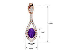 2 Carat Oval Shape Amethyst & Diamond Dangle Earrings In 14K Rose Gold (4 G), I/J By SuperJeweler