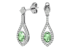 2 Carat Oval Shape Green Amethyst & Diamond Dangle Earrings In 14K White Gold (4 G), I/J By SuperJeweler