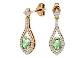 2 Carat Oval Shape Green Amethyst & Diamond Dangle Earrings In 14K Yellow Gold (4 G), I/J By SuperJeweler