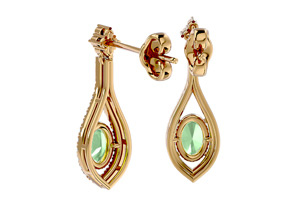 2 Carat Oval Shape Green Amethyst & Diamond Dangle Earrings In 14K Yellow Gold (4 G), I/J By SuperJeweler