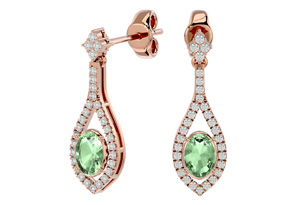 2 Carat Oval Shape Green Amethyst & Diamond Dangle Earrings In 14K Rose Gold (4 G), I/J By SuperJeweler