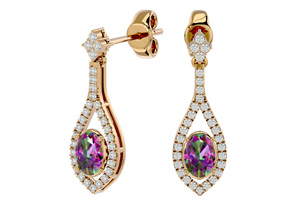 2 Carat Oval Shape Mystic Topaz & Diamond Dangle Earrings In 14K Yellow Gold (4 G), I/J By SuperJeweler