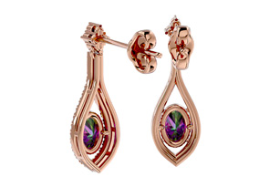 2 Carat Oval Shape Mystic Topaz & Diamond Dangle Earrings In 14K Rose Gold (4 G), I/J By SuperJeweler