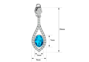 2.5 Carat Oval Shape Blue Topaz & Diamond Dangle Earrings In 14K White Gold (4 G), I/J By SuperJeweler