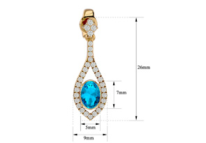 2.5 Carat Oval Shape Blue Topaz & Diamond Dangle Earrings In 14K Yellow Gold (4 G), I/J By SuperJeweler