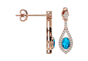 2.5 Carat Oval Shape Blue Topaz & Diamond Dangle Earrings In 14K Rose Gold (4 G), I/J By SuperJeweler