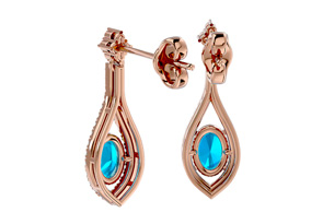 2.5 Carat Oval Shape Blue Topaz & Diamond Dangle Earrings In 14K Rose Gold (4 G), I/J By SuperJeweler