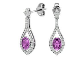2.5 Carat Oval Shape Pink Topaz & Diamond Dangle Earrings In 14K White Gold (4 G), I/J By SuperJeweler
