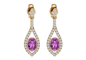 2.5 Carat Oval Shape Pink Topaz & Diamond Dangle Earrings In 14K Yellow Gold (4 G), I/J By SuperJeweler