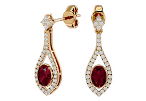 2.5 Carat Oval Shape Garnet & Diamond Dangle Earrings In 14K Yellow Gold (4 G), I/J By SuperJeweler