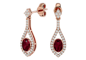 2.5 Carat Oval Shape Garnet & Diamond Dangle Earrings In 14K Rose Gold (4 G), I/J By SuperJeweler