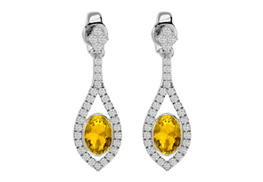2 Carat Oval Shape Citrine & Diamond Dangle Earrings In 14K White Gold (4 G), I/J By SuperJeweler