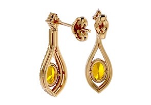 2 Carat Oval Shape Citrine & Diamond Dangle Earrings In 14K Yellow Gold (4 G), I/J By SuperJeweler