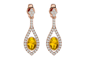 2 Carat Oval Shape Citrine & Diamond Dangle Earrings In 14K Rose Gold (4 G), I/J By SuperJeweler