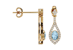 2 Carat Oval Shape Aquamarine & Diamond Dangle Earrings In 14K Yellow Gold (4 G), I/J By SuperJeweler