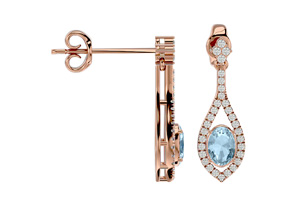 2 Carat Oval Shape Aquamarine & Diamond Dangle Earrings In 14K Rose Gold (4 G), I/J By SuperJeweler