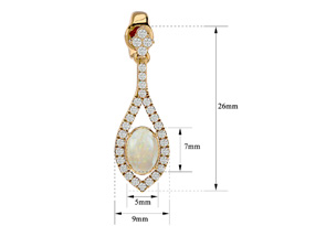 2 Carat Oval Shape Opal & Diamond Dangle Earrings In 14K Yellow Gold (4 G) (J-K, I1-I2) By SuperJeweler
