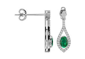 2 Carat Oval Shape Emerald Cut & Diamond Dangle Earrings In 14K White Gold (4 G), I/J By SuperJeweler