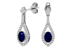 2.5 Carat Oval Shape Sapphire & Diamond Dangle Earrings In 14K White Gold (4 G), I/J By SuperJeweler