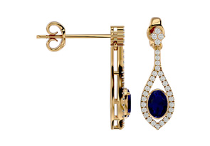 2.5 Carat Oval Shape Sapphire & Diamond Dangle Earrings In 14K Yellow Gold (4 G), I/J By SuperJeweler