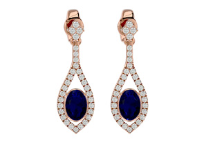 2.5 Carat Oval Shape Sapphire & Diamond Dangle Earrings In 14K Rose Gold (4 G), I/J By SuperJeweler
