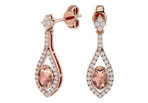 2 Carat Oval Shape Morganite Earrings & Diamond Dangles In 14K Rose Gold (4 G) (I-J, I1-I2) By SuperJeweler