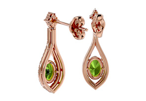 2 1/3 Carat Oval Shape Peridot & Diamond Dangle Earrings In 14K Rose Gold (4 G), I/J By SuperJeweler