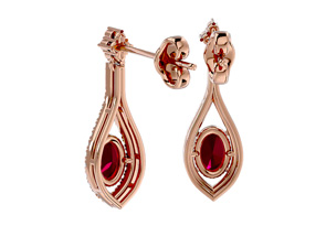 2.5 Carat Oval Shape Ruby & Diamond Dangle Earrings In 14K Rose Gold (4 G), I/J By SuperJeweler