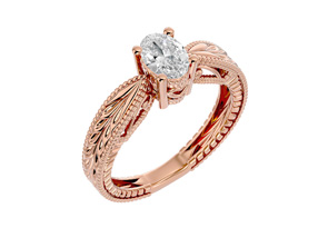 3/4 Carat Oval Shape Diamond Solitaire Engagement Ring W/ Tapered Etched Band In 14K Rose Gold (4 G) (I-J, I1-I2 Clarity Enhanced) By SuperJeweler