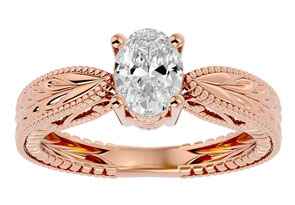 1 Carat Oval Shape Moissanite Solitaire Engagement Ring W/ Tapered Etched Band In 14K Rose Gold (5.30 G), E/F By SuperJeweler