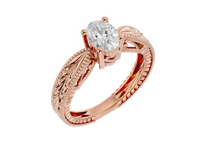 1 Carat Oval Shape Moissanite Solitaire Engagement Ring W/ Tapered Etched Band In 14K Rose Gold (5.30 G), E/F By SuperJeweler