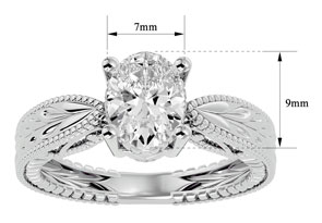 1.5 Carat Oval Shape Moissanite Solitaire Engagement Ring W/ Tapered Etched Band In 14K White Gold (6 G), E/F By SuperJeweler