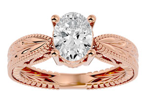 1.5 Carat Oval Shape Moissanite Solitaire Engagement Ring W/ Tapered Etched Band In 14K Rose Gold (6 G), E/F By SuperJeweler