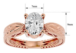 1.5 Carat Oval Shape Moissanite Solitaire Engagement Ring W/ Tapered Etched Band In 14K Rose Gold (6 G), E/F By SuperJeweler