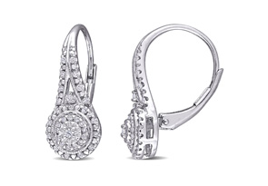 Nearly 1/2 Carat Diamond Double Halo Leverback Hoop Earrings, 3/4 Inch, J/K By SuperJeweler