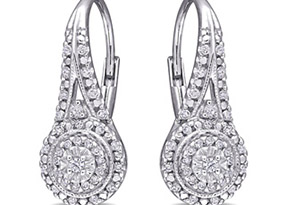 Nearly 1/2 Carat Diamond Double Halo Leverback Hoop Earrings, 3/4 Inch, J/K By SuperJeweler
