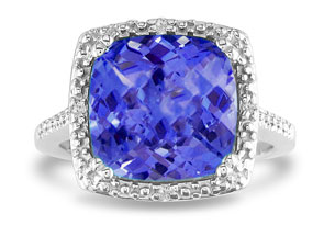 4 Carat Created Tanzanite & 4 Diamond Ring