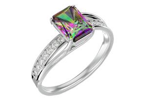 1-3/4 Carat Emerald Cut Mystic Topaz Ring & Diamonds In 14K White Gold (3.50 G) (I-J, I1-I2), Size 4 By SuperJeweler