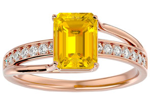 1 3/4 Carat Emerald Cut Citrine & 14 Diamond Ring In 14K Rose Gold (3.50 G), I-J, Size 4 By SuperJeweler